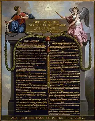 color drawing of the Declaration of the Rights of Man and of the Citizen from 1789
