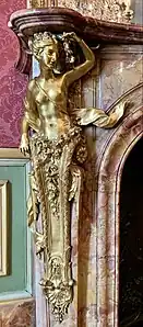 Rococo Revival gilt bronze caryatid on the fireplace in the room 538 of the Louvre Palace, Paris, 19th century, unknown architect or sculptor