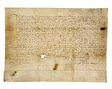 A land deed from June 6 1636 written in Dutch. It is yellowed and has holes. The text is written in cursive script.