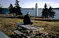 Cargo ship sailing by Deer Island Point.