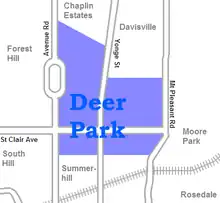 Location of Deer Park within Toronto