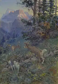 Deer in Forest (White Tailed Deer), 1917, Oil on canvasboard