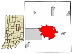 Location of Muncie in Delaware County, Indiana