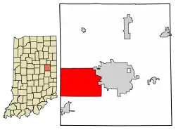 Location of Yorktown in Delaware County, Indiana.