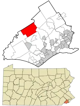 Location in Delaware County and the state of Pennsylvania.