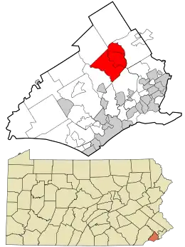 Location in Delaware County and the state of Pennsylvania