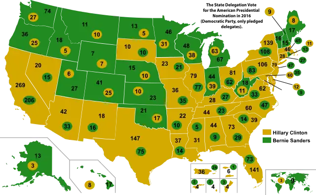 Breakdown of the results in pledged delegates, by state