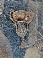Detail of a Hellenistic glass vessel from the mosaic of Dionysos riding a tiger