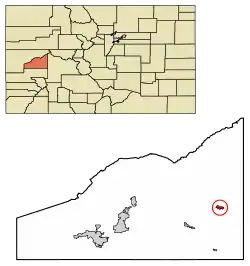 Location of Paonia in Delta County, Colorado.