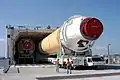 Delta IV Common Booster Cores offloading from Delta Mariner at Cape Canaveral