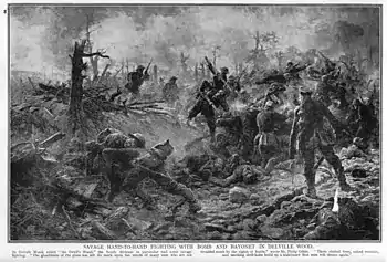 Military Artist drawing of the Battle of Delville Wood, The Somme. July 1916