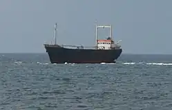 The grounded wreck viewed from the coast.