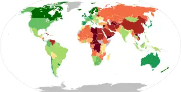 world map highlighting the different democracy scores given to each country by the economist intelligence unit