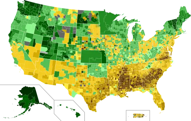 Results in popular vote margin, by county