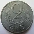 A zinc Danish 2 øre coin from 1943. (reverse)
