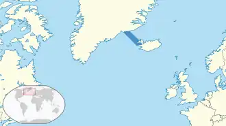 Map highlighting the location of the Denmark Strait