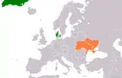 Map indicating locations of Denmark and Ukraine