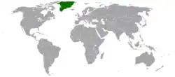 Map indicating locations of Denmark and United Arab Emirates