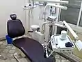 Close view of dental chair with various visible parts