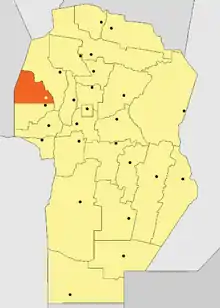 Location of Minas Department in Córdoba Province