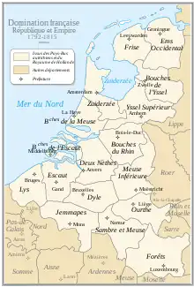 Map of the Low Countries, showing départemental boundaries