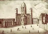Liebfrauenplatz and cathedral, 1842. Prussian Main Guardhouse to the left