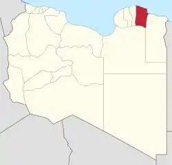 Map of Libya with Derna district highlighted