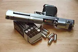 The Desert Eagle is a gas-operated, semi-automatic pistol using a rotating bolt.