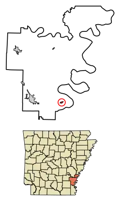 Location of Arkansas City in Desha County, Arkansas.