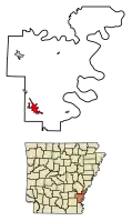 Location of McGehee in Desha County, Arkansas.