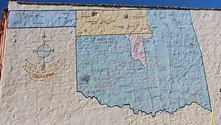 Large Oklahoma map painted on the east facade.