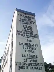 A side view of the Moroccan Division Memorial. The Moroccan Division's Battle Honours are listed.