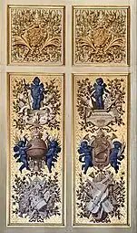 Baroque grotesques with putti on a door in the Galerie d'Apollon, Louvre Palace, Paris, by Louis Le Vau and Charles Le Brun, after 1661