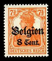 Belgium, World War I: German postage stamp overprinted with "Belgium" for use during the German occupation