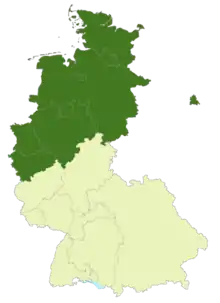 Map of West Germany and West Berlin: Position of the 2nd Bundesliga Nord highlighted