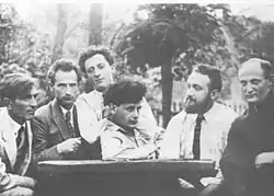Melech Ravitch (second from right), with Mendl Elkin, Peretz Hirschbein, Uri Zvi Greenberg, Peretz Markish and I. J. Singer in 1922.