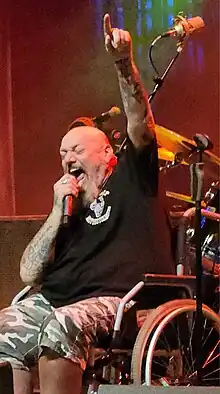 Di'Anno in 2023, performing his first UK show in 10 years at KK's Steelmill in Wolverhampton, England.