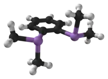 Ball and stick model of 1,2-bis(dimethylarsino)benzene