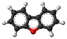 Ball-and-stick model of the dibenzofuran molecule
