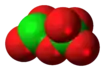 Space-filling model of the dichlorine hexoxide molecule