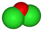 Space-filling model of dichlorine monoxide