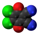 Space-filling model of the dichlorodicyanobenzoquinone molecule