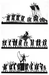 Selected silhouette wall frieze illustration, from Diefenbach's Per aspera ad astra or music children, 1892