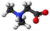 Ball-and-stick model of the dimethylglycine molecule as a zwitterion