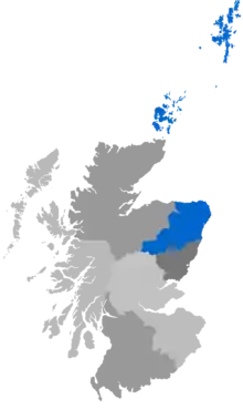 Map showing Aberdeen & Orkney as a coloured area covering the area around Aberdeen, with Orkney and Sheltand
