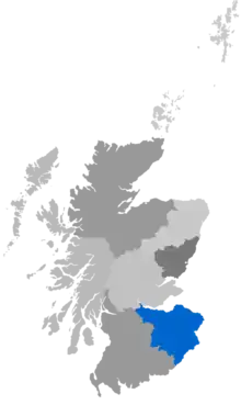 Map showing Edinburgh Diocese as a coloured area around the Lothians and the Borders