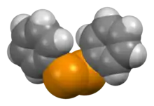 Space-filling model of the diphenyl ditelluride molecule