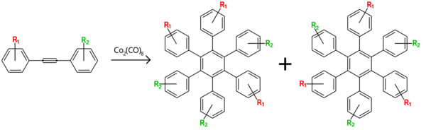 Asymmetric diphenylacetylene cyclotrimerization using dicobalt octacarbonyl