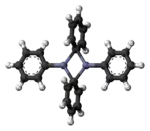 Ball-and-stick model of the diphenylzinc dimer molecule