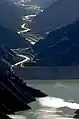 View of the San Juan River leading into the Los Caracoles Dam. To the left is Ullúm Department across the northern boarder, while Zonda is visible on the right side of the river.